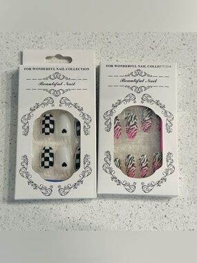 2 Women’s Press-On Nails - Black & White Checker and Pink Zebra Designs